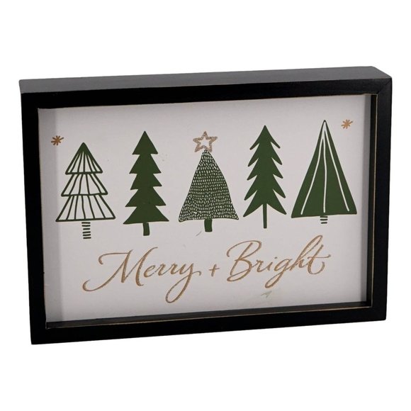 Holiday Christmas Wall Hanging Plaque Merry Bright Trees Three Girls